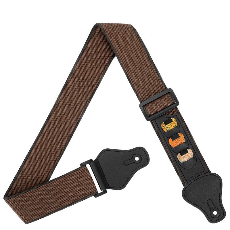 BestSounds Guitar Strap,100% Soft Cotton Guitar Strap with 3 Pick Holders Shoulder Strap For Bass Electric & Acoustic Guitars (Coffee) - Image 1